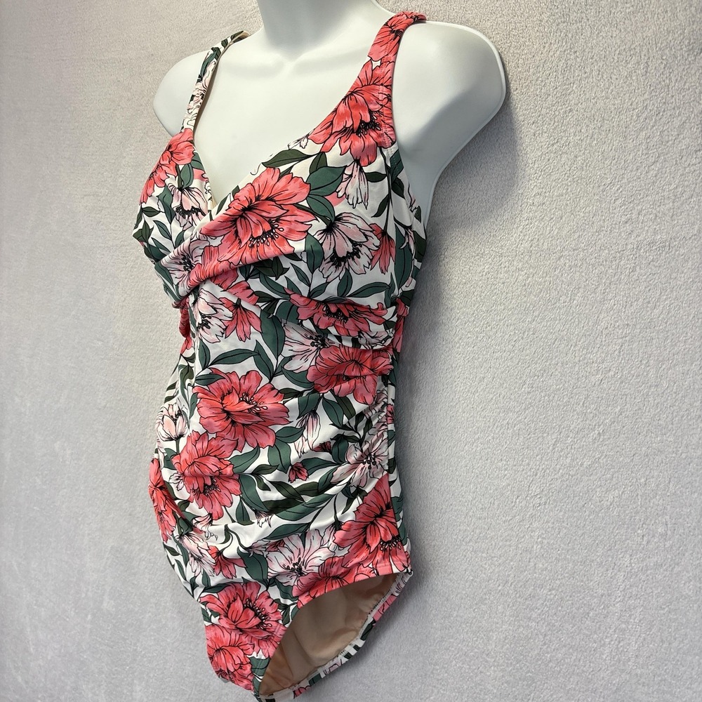 Women's One Piece Ruched Swimsuit Large Floral Tank Built-In Bra Lined Feminine - Picture 8 of 12